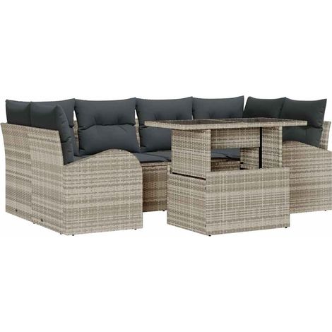 Maison Exclusive - Set Divano da Giardino 7 pcs Grigio chiaro Poly Rattan