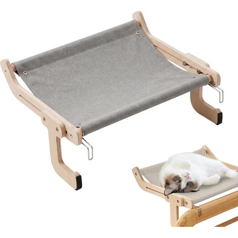 1 - Hamac pour chat - Perchoir fenêtre - Fixation ventouses et bois - Pour balcon et bord de lit - Gris - 46,5x32,5x14,5cm (1/5)
