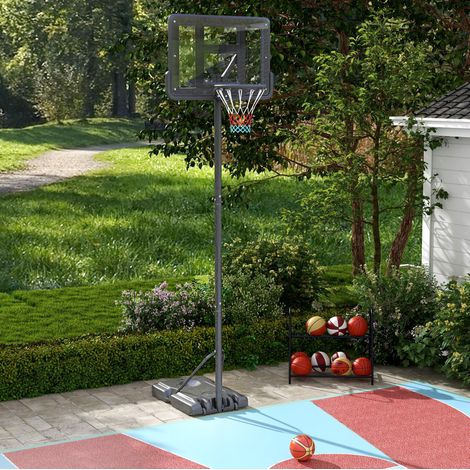 Panier de basket sur pied 230-305 cm en métal noir, modulable pour jardin et piscine FloraGrace (1/5)