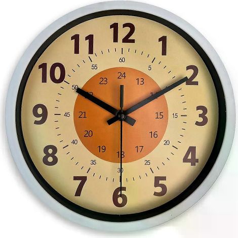 8 Zoll Moderne, schlichte Wanduhr aus Kunststoff und Glas mit orangefarbenem Hintergrundmuster, geeignet für Wohnzimmer, Schlafzimmer, Küche, Heimdekoration, geräuschlose Quarzuhr, Holi (1/4)