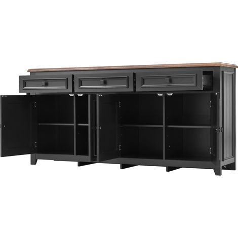 Buffet moderne en MDF noir 160x35x76 cm avec grand espace de rangement (1/5)