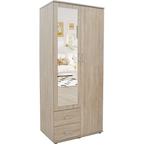 Armadio TOM a 2 ante con specchio, colore quercia sonoma