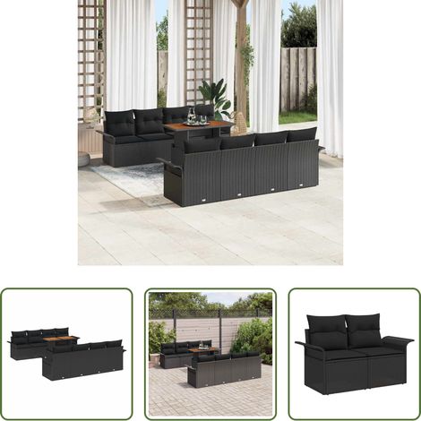 vidaXL Chaises jardin - Ensemble de canapé de jardin 9 pcs Noir Poly rotin (1/5)