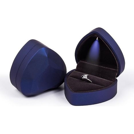 Herzförmige LED-Ringbox mit Präsentationsständer und blauem Samtetui (1/5)