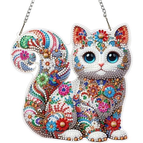 5D Diamant Malerei Anhänger Katze mit Kette für Fenster & Garten