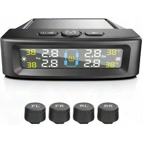 Sistema de monitoreo de presión de neumáticos (TPMS) para automóviles con energía solar y alarma con pantalla digital (1/5)