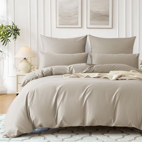Housse de Couette 220x240 Satin de Coton - Gris Taupe (1/5)