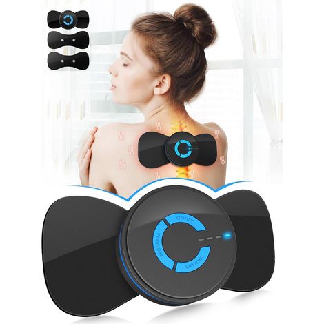 Unidad negra con 2 almohadillas, dispositivo de masaje de microcorriente EMS, instrumento multifuncional de fisioterapia de baja frecuencia, estimulador muscular. (1/5)