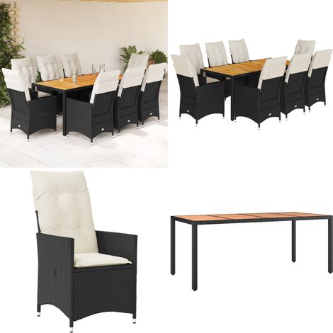 9-tlg. Garten-Essgruppe mit Kissen Schwarz Poly Rattan - Gartensets - Gartenmöbel - Esstisch - Lounge Set - Outdoor Möbel - Home & Living (1/5)