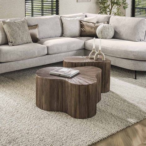Tables basses style nature en teck massif marron Mylane (lot de 2) (1/4)