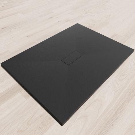 i-flair schwarze SMC Duschwanne – 26 mm flach inkl. Ablaufgarnitur mit Deckel 120x100 cm (1/4)
