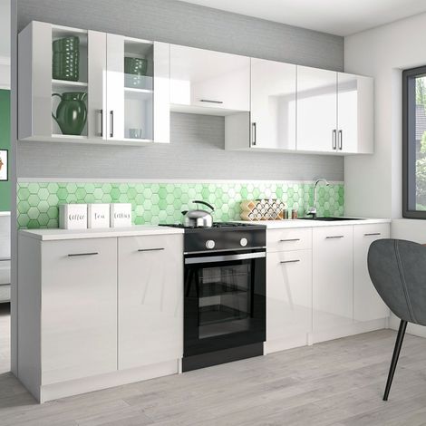 Moderne Küchenzeile LECO 260 cm in weiß Hochglanz – funktionales Design für jede Küche (1/3)