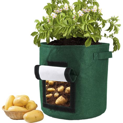 Pflanzsack für Kartoffeln mit Filzgriff, Vliesstoff, 2 mm dick, 8 Gallonen, 34 x 34 cm, Grün (1/5)