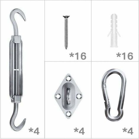 Kit de fixation pour voile d'ombrage, en acier inoxydable 304, pour triangle, carré, rectangle et triangle (1/5)