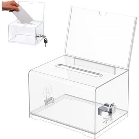 Boîte de Dons en Acrylique, Boîte à Dons Verrouillable, urne Électorale Transparente avec Serrure à Clé, Tirelire Transparente, avec Autocollant, pour Les Votes, Jeux, Concours (1/5)