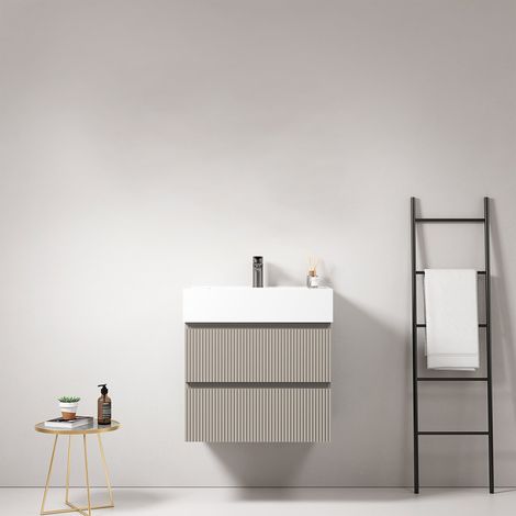 Mobile bagno sospeso cannettato 60 cm Grigio Cenere Lavabo in Resina Senza Specchio - Fiji Paint