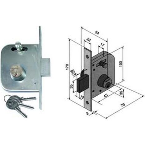 1PZ SERRATURA DA INFILARE PER CANCELLI CATENACCIO E SCROCCO CON NOTTOLINO 065 - MM.45 CON CATENACCIO DA MM.30 (06545000)