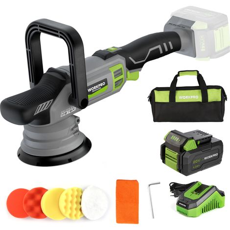 Workpro – Polisseuse sans fil 20V – Moteur sans balais – 7 vitesses 2000-5000 tr/min – Poignée en D réglable – Accessoires inclus