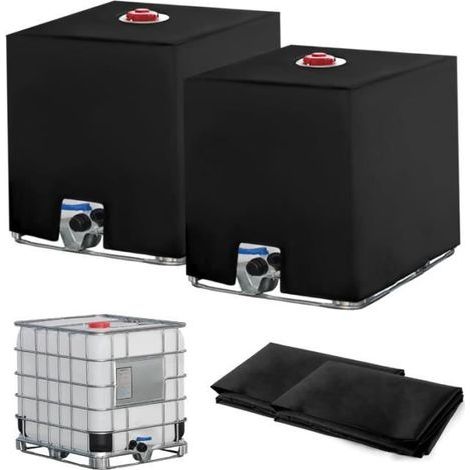 2PC for 1000L IBC Tank, Rainwater Harvesting Cover, UV & Dust Resistant 1000L, 116 x 100 x 120 cm, Black