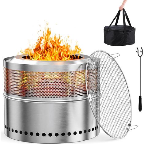 Rauchfreie Feuerschale Edelstahl 50cm, Tragbare Feuerkorb Edelstahl
Feuerstelle Outdoor mit Grillrost,Schürhaken,Tragetasche,Feuertonne Raucharme Camping,Feuerschalen für Garten Balkon Terrasse (1/5)