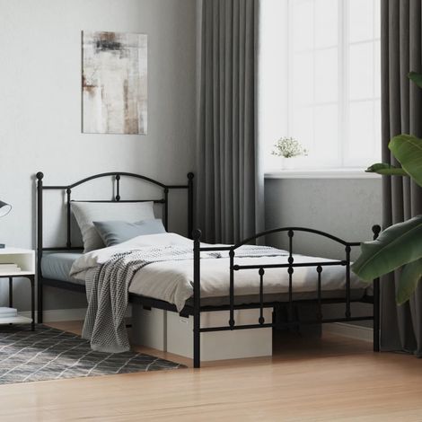 Cadre de lit métal sans matelas avec pied de lit noir 107x203cm (1/5)