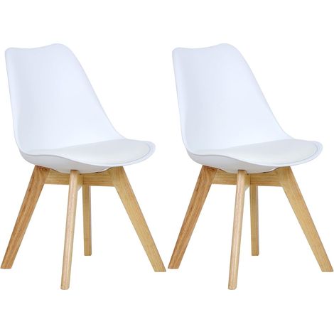 WOLTU 2X Sillas de Comedor Dining Chairs Silla Tower Madera Silla de Escritorio Asiento Acolchado en Cuero Sintético y Polipropileno Silla de Cocina Silla Conferencia Blanco (1/5)