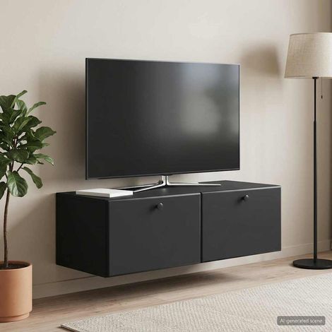 Meuble TV mural moderne en bois d’ingénierie noir 98 x 41 x 30 cm - PANGIVO (1/5)