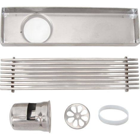 Caniveau de douche linéaire avec grille, longueur 20 cm, largeur 5,5 cm, en acier inoxydable, rectangulaire, pour tuyau de 5 cm (2 pouces), anti-odeurs. (1/5)