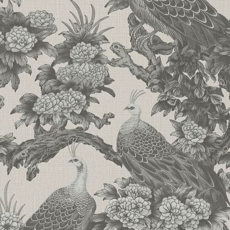 Vogel Tapete Profhome 399823 heißgeprägte Vliestapete leicht strukturiert mit Blumen-Muster matt grau seiden-grau umbra-grau 5,33 m2