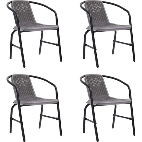 Lot de 4 Chaises de Jardin Empilables avec Accoudoirs en Rotin Plastique et Acier Noir - PANGIVO (1/5)