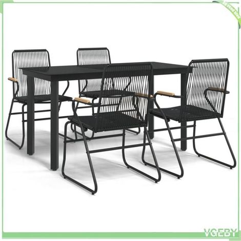 Ensemble à manger de jardin - FAFEICY - 3099211 - Noir - Rotin PVC anti-UV - Table verre 140x70x74 cm (4 pers) (1/5)