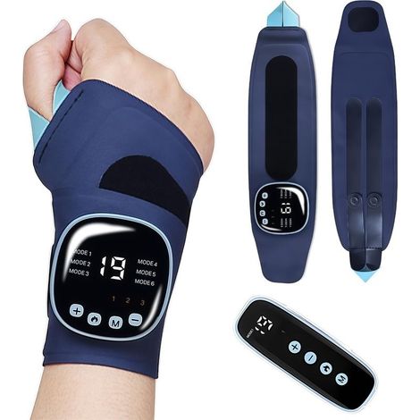 Appareil de massage EMS pour poignets, masseur portable sans fil avec fonction chauffante, 9 modes/19 intensités, bandages pour poignets gauche/droite, support de poignet pour tendinite et syndrome du (1/5)