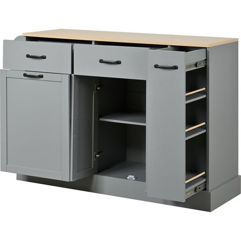 Buffet moderne avec tiroirs variés, vaisselier avec compartiment pour poubelle et étagère à épices extérieure pour salle à manger, salon et cuisine (gris)