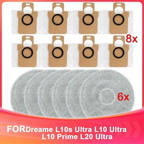 Sacs à poussière et lingettes pour balais à franges Dreame L10S Ultra, L10 Ultra, L10 Prime et L20 Ultra, sacs pour aspirateur et balais à franges humides (1/4)