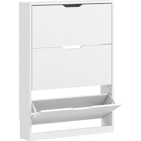 Scarpiera Slim 80x17x108 cm a 3 Cassetti Ribaltabili con Intaglio Inferiore in Legno Bianco (1/5)