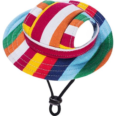Casquette pour chien, motif rayé multicolore, chapeau respirant et réglable pour protection solaire, taille S (1/5)