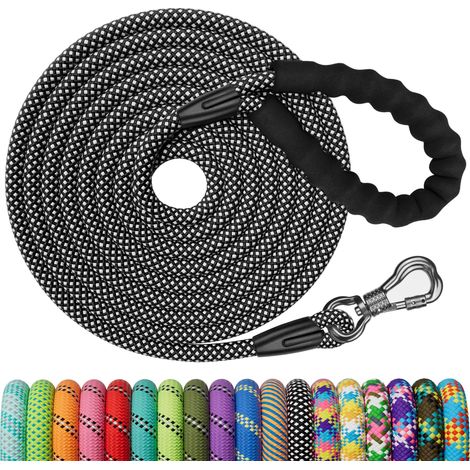 Laisse de dressage pour chien en corde robuste avec poignée rembourrée et mousqueton pivotant réfléchissant 150cm (1/5)