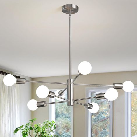 Lustre Spoutnik moderne, suspension vintage 8 lumières, plafonnier industriel rétro, lustre chromé (sans ampoule blanche) (1/5)