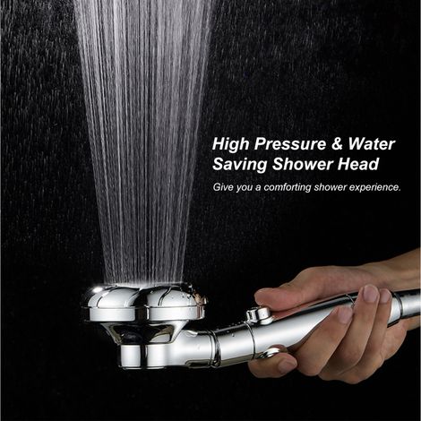 Hochdruck-Handbrausekopf mit 3 Düsen, Ein-/Ausschalter und Pausenfunktion, wassersparend, G1/2, verstellbar, für Bad und Badewanne. (1/5)