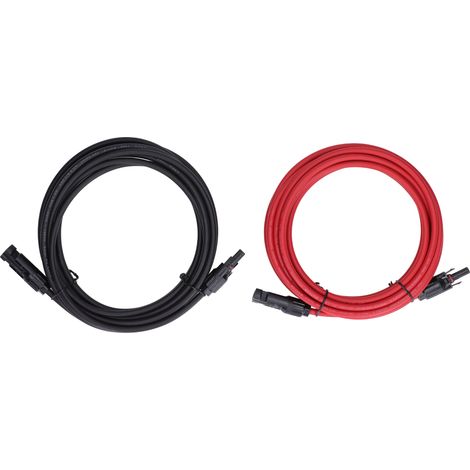 Câble d'extension pour panneaux solaires 10AWG 6mm² 5 mètres, rouge et noir, 1000V DC, 2 pièces (1/5)