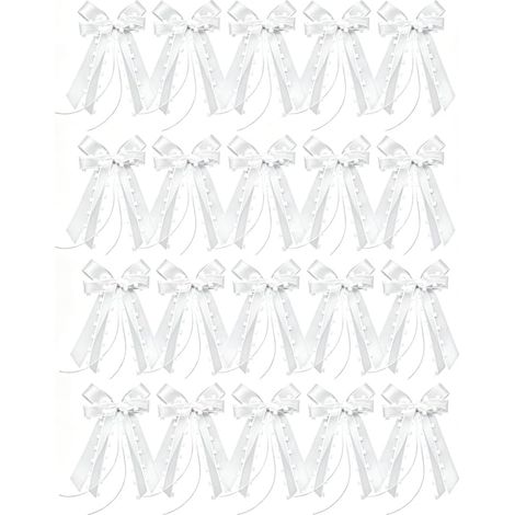 20 Pièces Noeud Voiture Mariage Blanc en Organza et Ruban Satin, Décoration Voiture Mariage pour Antenne et Poignée, Tulle Mariage Voiture pour Cérémonie et Fête (1/5)