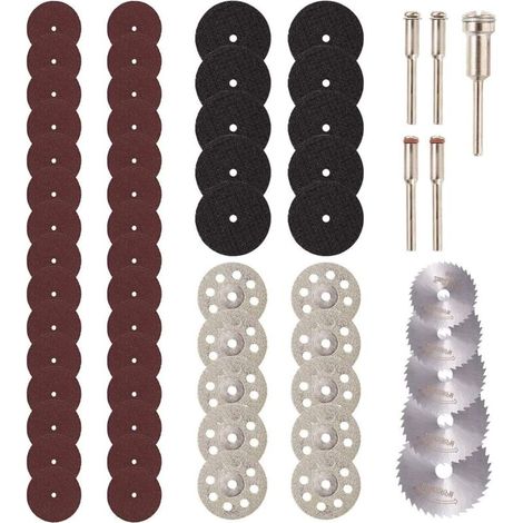 SABIR 60 Pièces Mini Disque Diamant à Tronçonner, Mini Lame de Scie Circulaire HSS, Mini Disque de Coupe en Résine avec 5 Mandrins pour Bois Verre Plastique Métal Pierre (1/5)