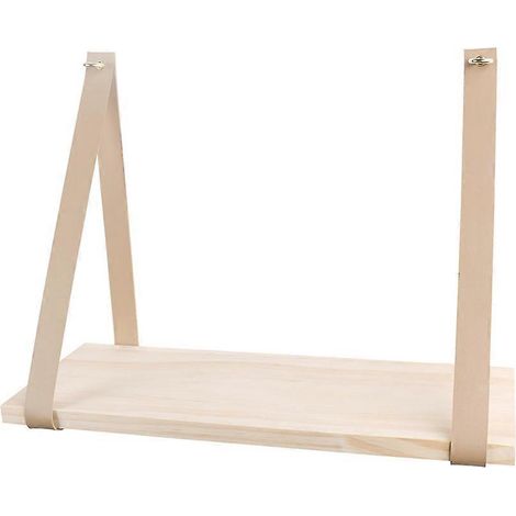 Wandregal aus Holz, schwebend, mit Lederriemen, Schaukelfunktion, Aufbewahrungsständer, Hängeregal, Wanddekoration