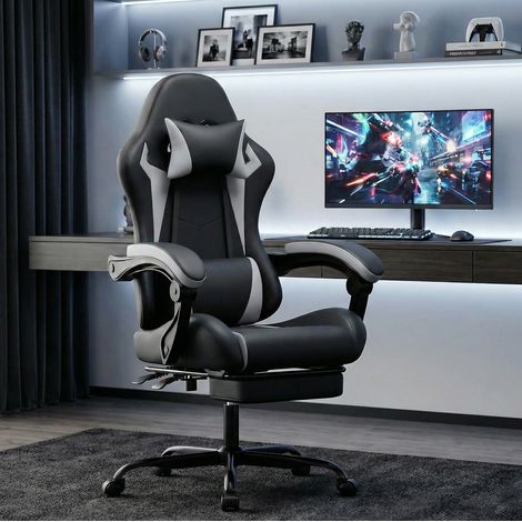 Ergonomischer Gaming-Bürostuhl, höhenverstellbar, mit Fußstütze, schwarz-weiß HAVRYA (1/3)