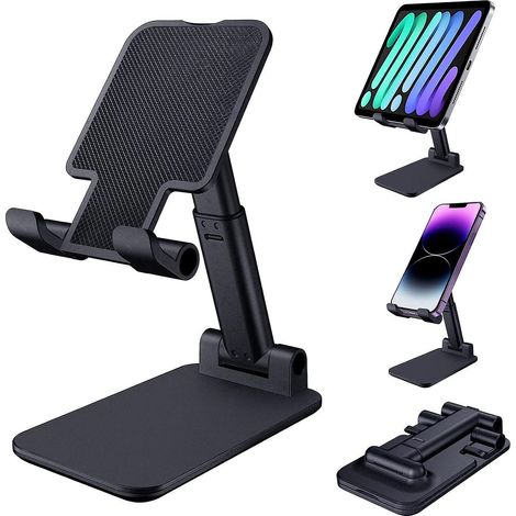 noir-support Tlphone, Support De Tablette Pliable Support De Tlphone Portable Pour Bureau Compatible Avec Samsung Ipad Mini Iphone Tous Les Smartp (1/5)