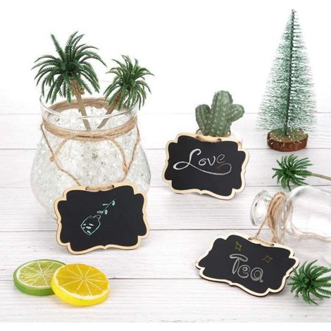 24 Mini tableau en bois, réversible, effaçable, avec lanière, pour étiquette alimentaire, mariage, bureau (1/4)