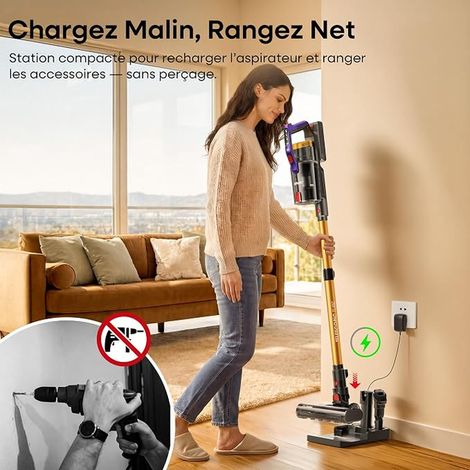 Aspirateur Balai sans Fil 550W/50KPa/70Mins avec Base de Chargement,Parfumé,Écrans Tactiles LED,Brosse Anti-Enmêlement,Poils d'animaux Sols Durs Tapis Voiture (1/5)