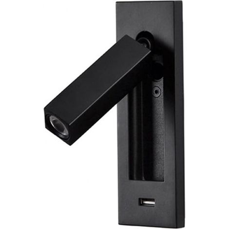Spot LED directionnel encastrable, lampe de chevet, avec port de charge USB, lumière chaude 3 W (noir) (1/5)