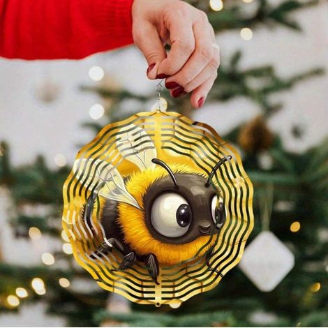Spinner Éolien 3D Abeille - Décoration Extérieure pour Jardin et Patio - En Métal - Rotation Autonome par le Vent - 20 cm - 1 Pièce (1/4)