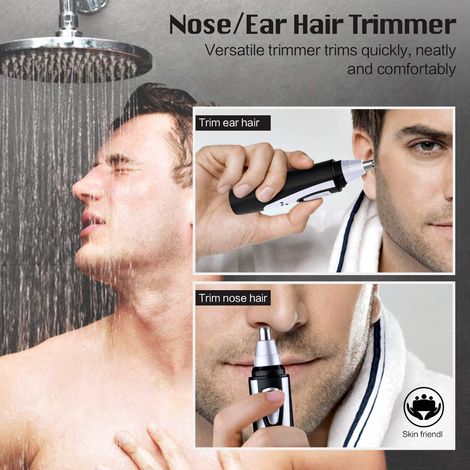 Tondeuse Pour Poils Du Nez Et Des Oreilles - Lames Rotatives Double Tranchant Acier Inoxydable - Étanche IPX7 - Fonctionne Sur Piles - Noir (1/5)